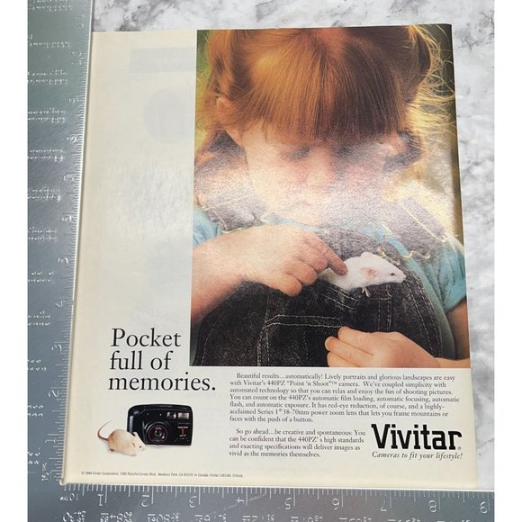Vivitar Camera Print Ad Vintage 1994 440PZ Point Shoot Little Girl Pocket Mouse - Picture 2 of 6
